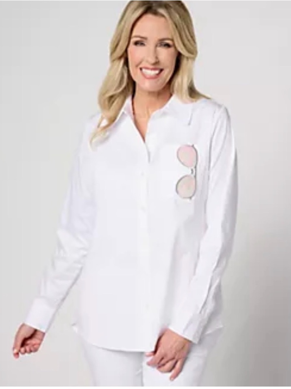 Attitudes by Renee White Collared Shirt Sequin Detail